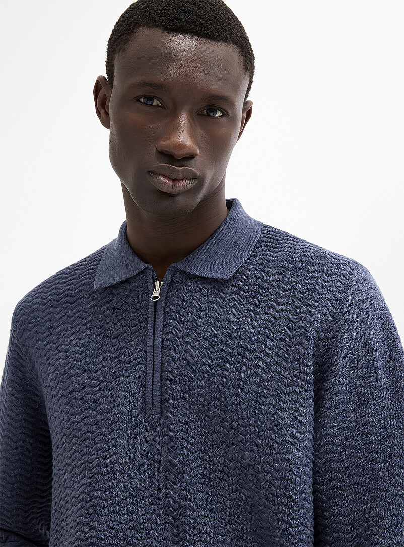Le 31: Le polo tricot chevrons relief Charbon pour homme
