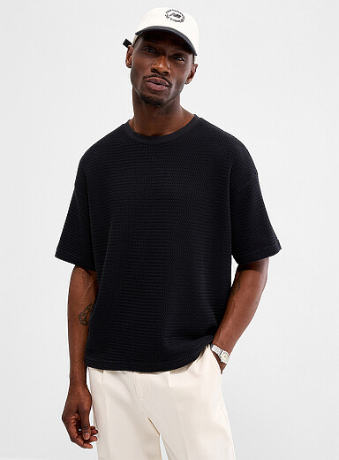 Herringbone textured knit T-shirt