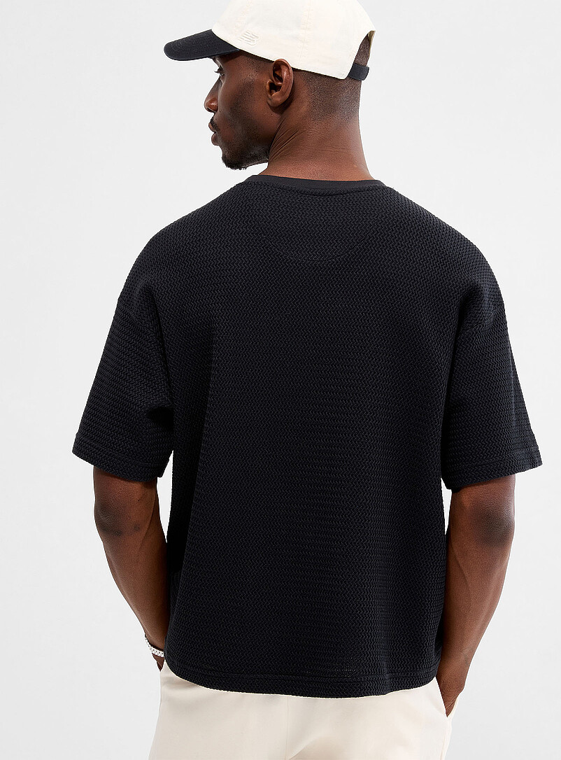 Le 31: Le t-shirt maille textur&eacute;e chevrons Bleu pour homme