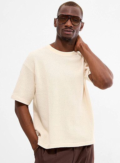 Herringbone textured knit T-shirt