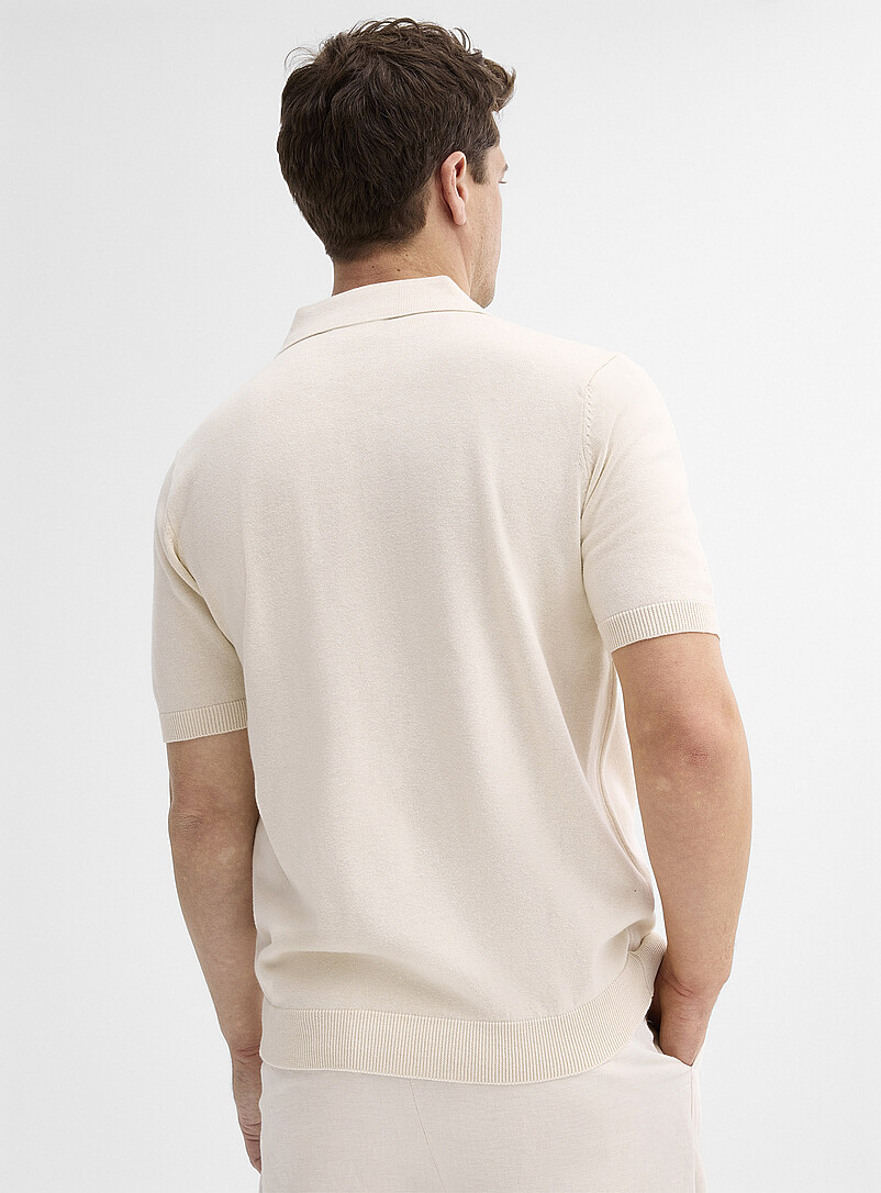 Le 31 Ecru/Linen Organic cotton knit polo for men