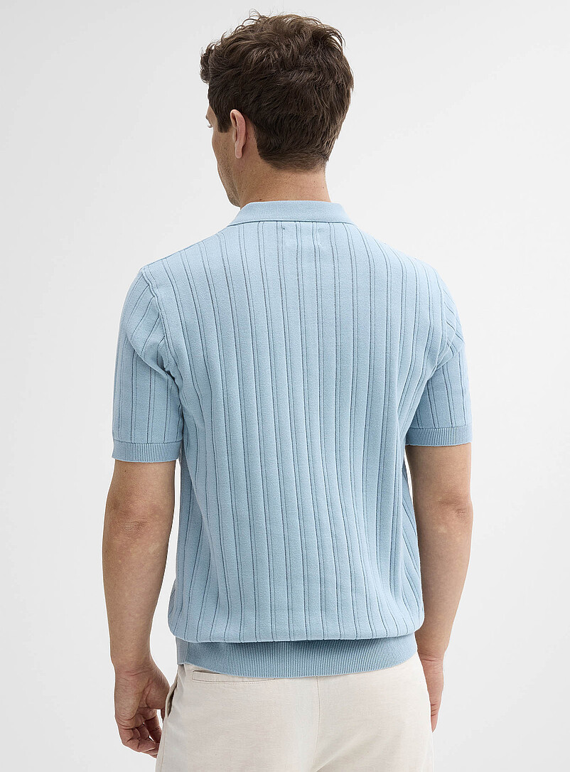 Le 31 Slate Blue Flat-rib knit polo for men