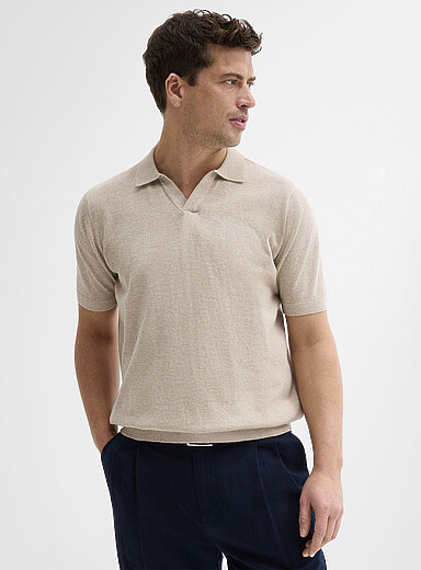 Organic cotton knit Johnny collar polo