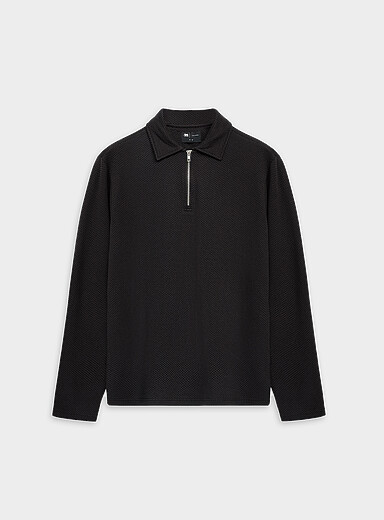 Le 31: Le polo col zipp&eacute; jacquard minidamier Noir pour homme