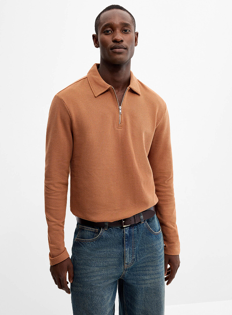 Mini-check jacquard zip-neck polo | Le 31 | | Simons