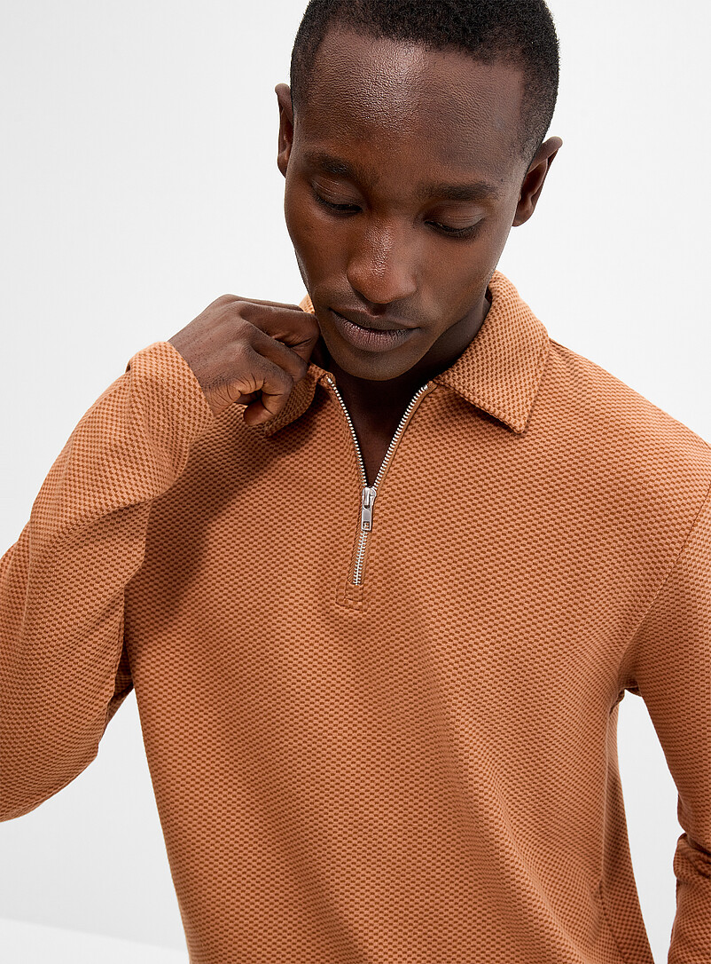 Mini-check jacquard zip-neck polo | Le 31 | | Simons