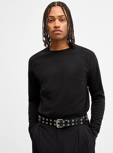 Djab: Le t-shirt manches longues raglan gaufr&eacute; Noir pour homme