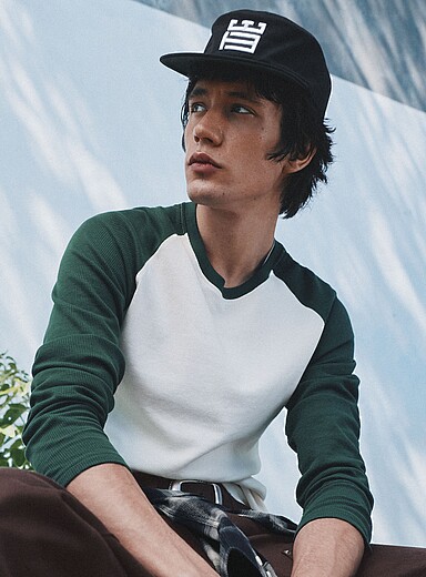 Djab: Le t-shirt baseball gaufr&eacute; Vert pour homme