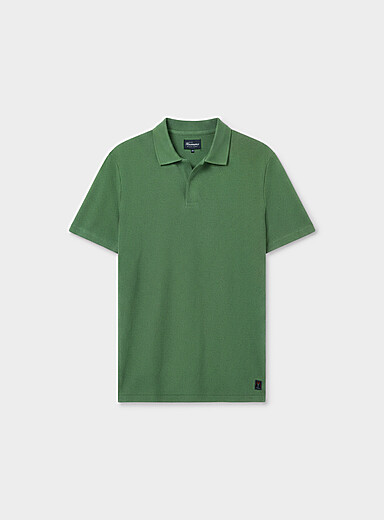 Johnny-collar textured jersey polo