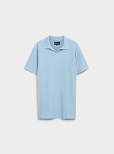 Le 31: Le polo col Johnny jersey textur&eacute; Bleu p&acirc;le - Bleu ciel pour homme