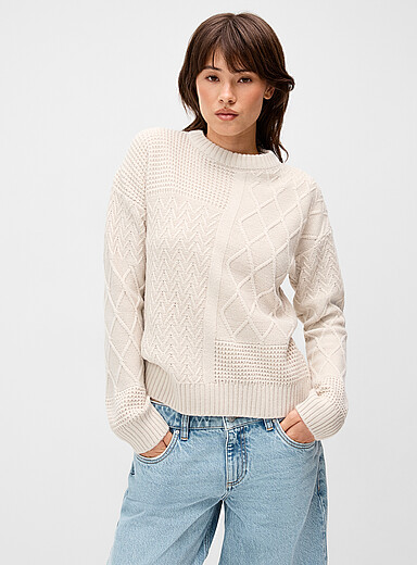 Twik Ecru/Linen Mixed weave sweater for women