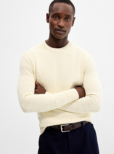 Le 31: Le chandail tricot textur&eacute; losanges Blanc cass&eacute; pour homme