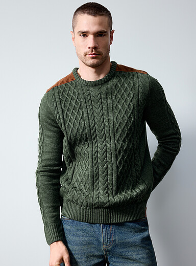Le 31 Green Corduroy-shoulder sweater for men