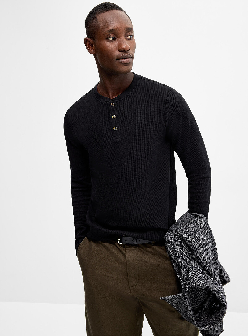 Waffle jersey Henley T-shirt | Le 31 | Shop Men's Long Sleeve T