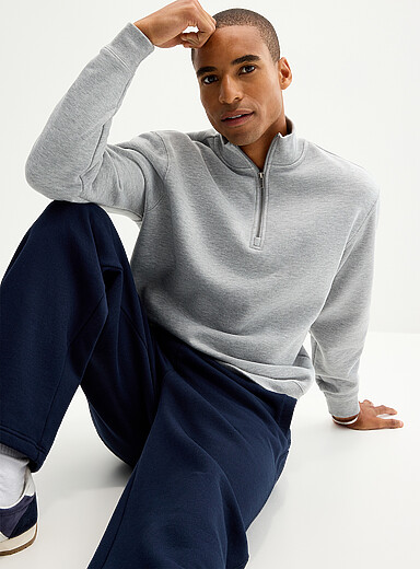 Le 31 Grey Soft knit zip-neck sweater for men