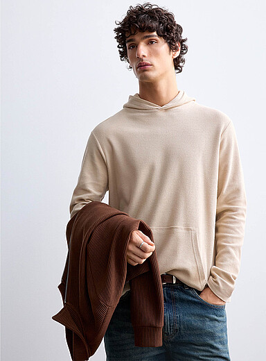 Le 31 Sand Textured knit hoodie for men