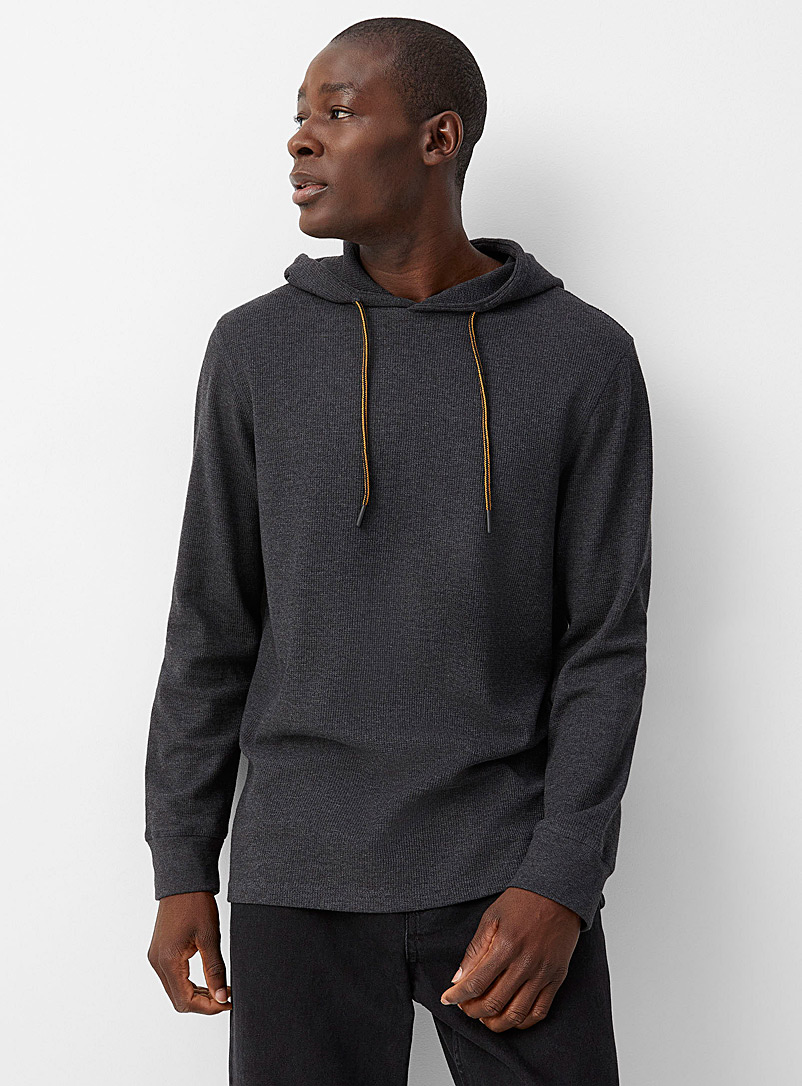 Le 31 Grey Hooded waffled T-shirt for men