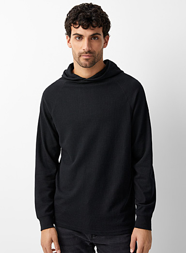 Le 31 Black Hooded waffle T-shirt for men