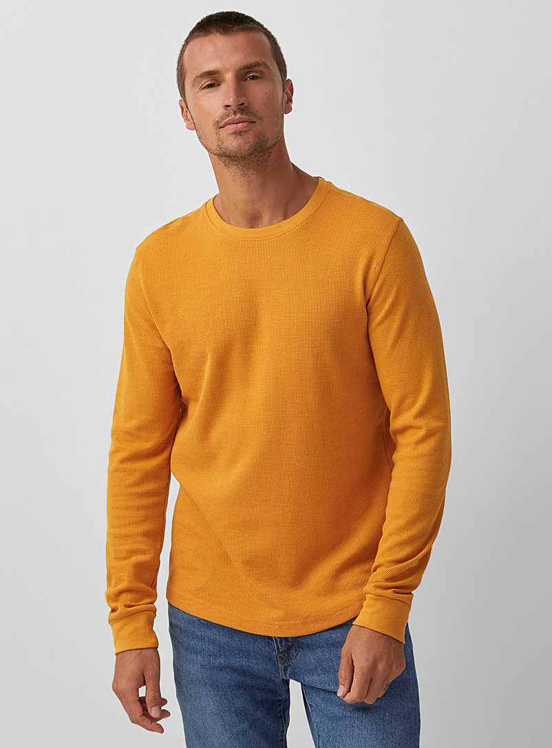 Le 31 Golden Yellow Crew neck waffle T-shirt for men