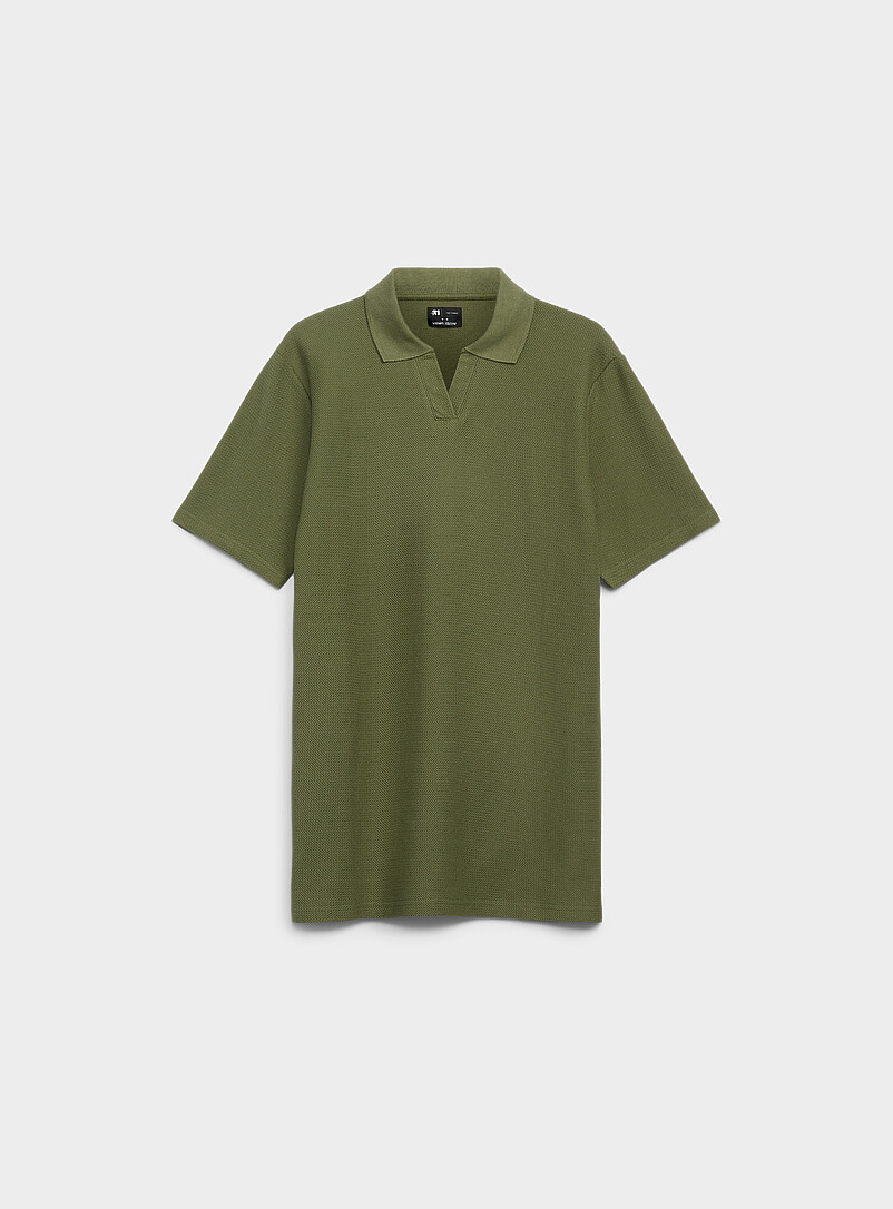 Le 31 Turquoise Zigzag jacquard Johnny collar polo for men