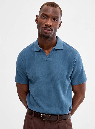 Zigzag jacquard Johnny collar polo