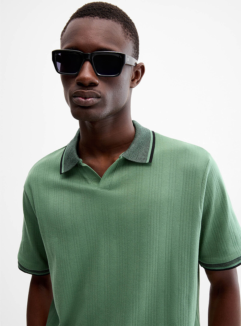Le 31: Le polo col Johnny jersey rayures grav&eacute;es Blanc cass&eacute; pour homme