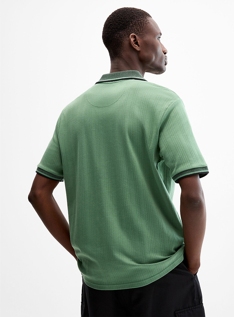 Le 31: Le polo col Johnny jersey rayures grav&eacute;es Blanc cass&eacute; pour homme