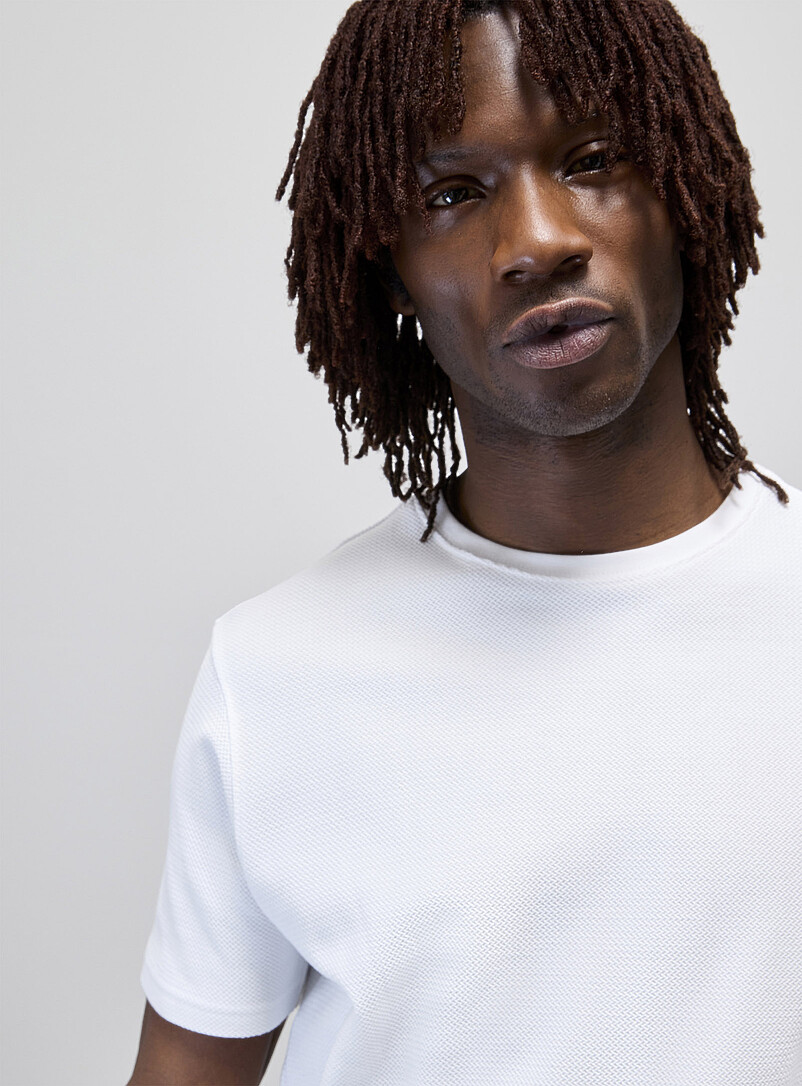 Le 31: Le t-shirt texture chevrons Blanc pour homme