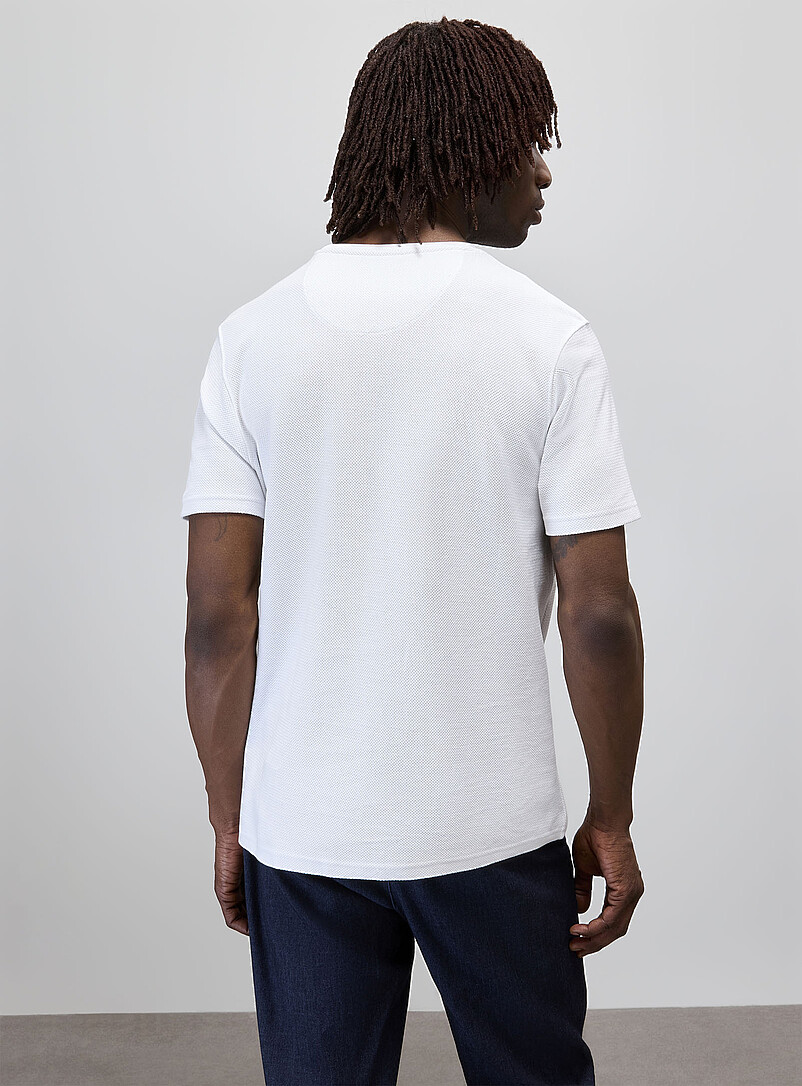 Le 31 White Herringbone-textured T-shirt for men