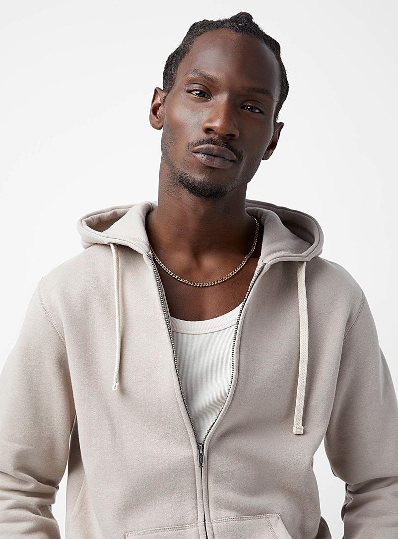 Le 31 Ecru/Linen Eco-friendly zip-up hoodie for men