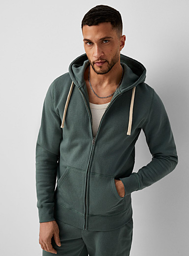 Le 31 Khaki Minimalist zip-up hoodie for men
