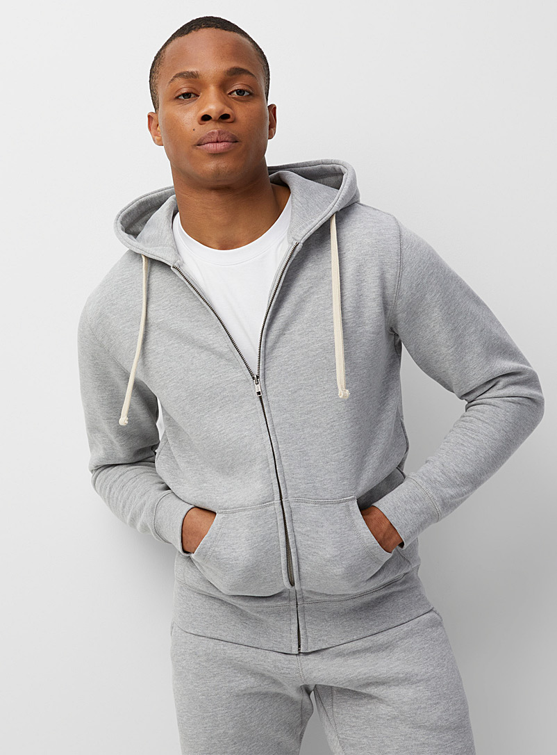Le 31 Grey Minimalist zip-up hoodie for men