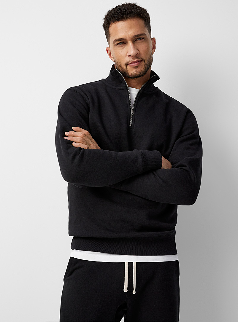 Le 31 Black Minimalist zip-collar sweatshirt for men