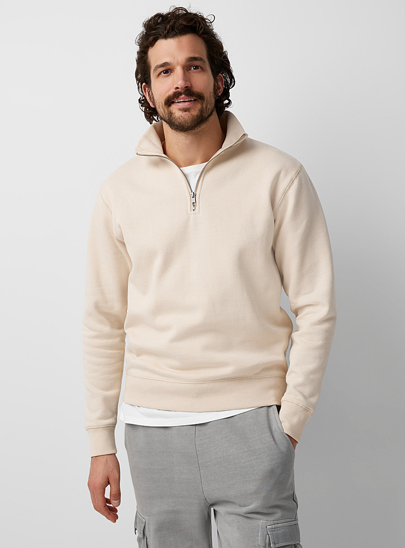 Le 31 Sand Eco-friendly minimalist half-zip sweatshirt for men