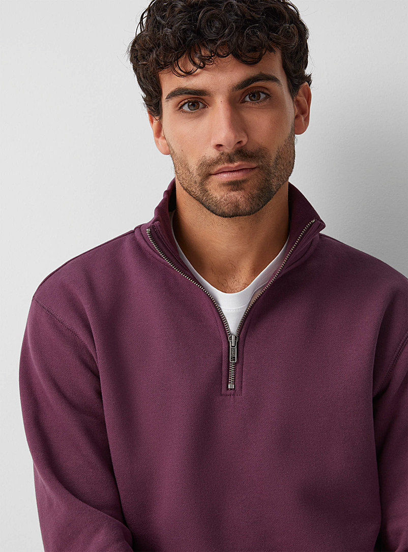 Le 31 Dark Crimson Minimalist zip-collar sweatshirt for men