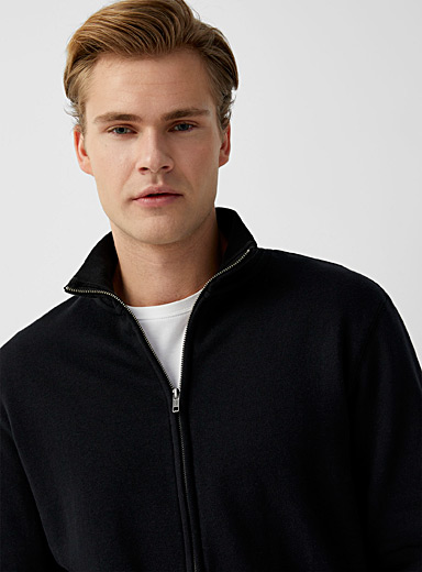 Le 31 Black Minimalist zip-up sweatshirt for men