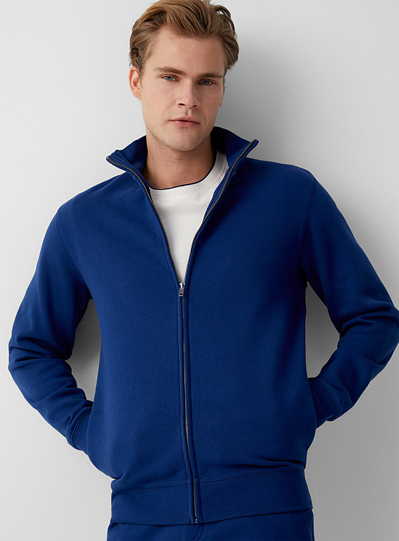 Le 31 Marine Blue Minimalist zip-up sweatshirt for men