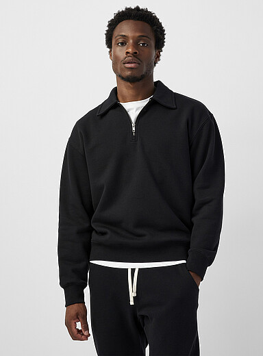 Le 31 Black Zip-up polo-collar sweatshirt for men