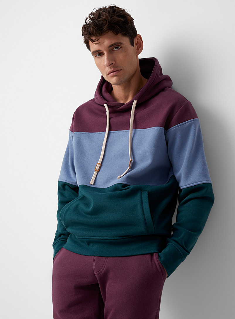 Le 31 Patterned purple Colour-block hoodie for men