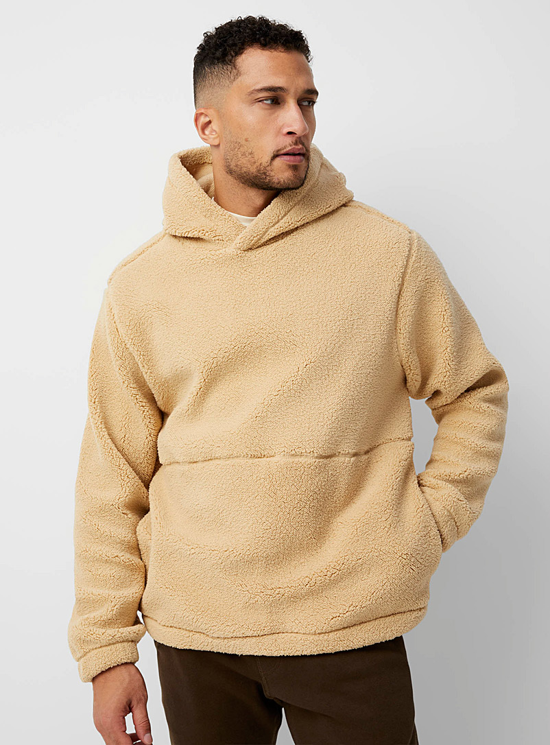 Le 31 Cream Beige Sherpa-like hoodie for men