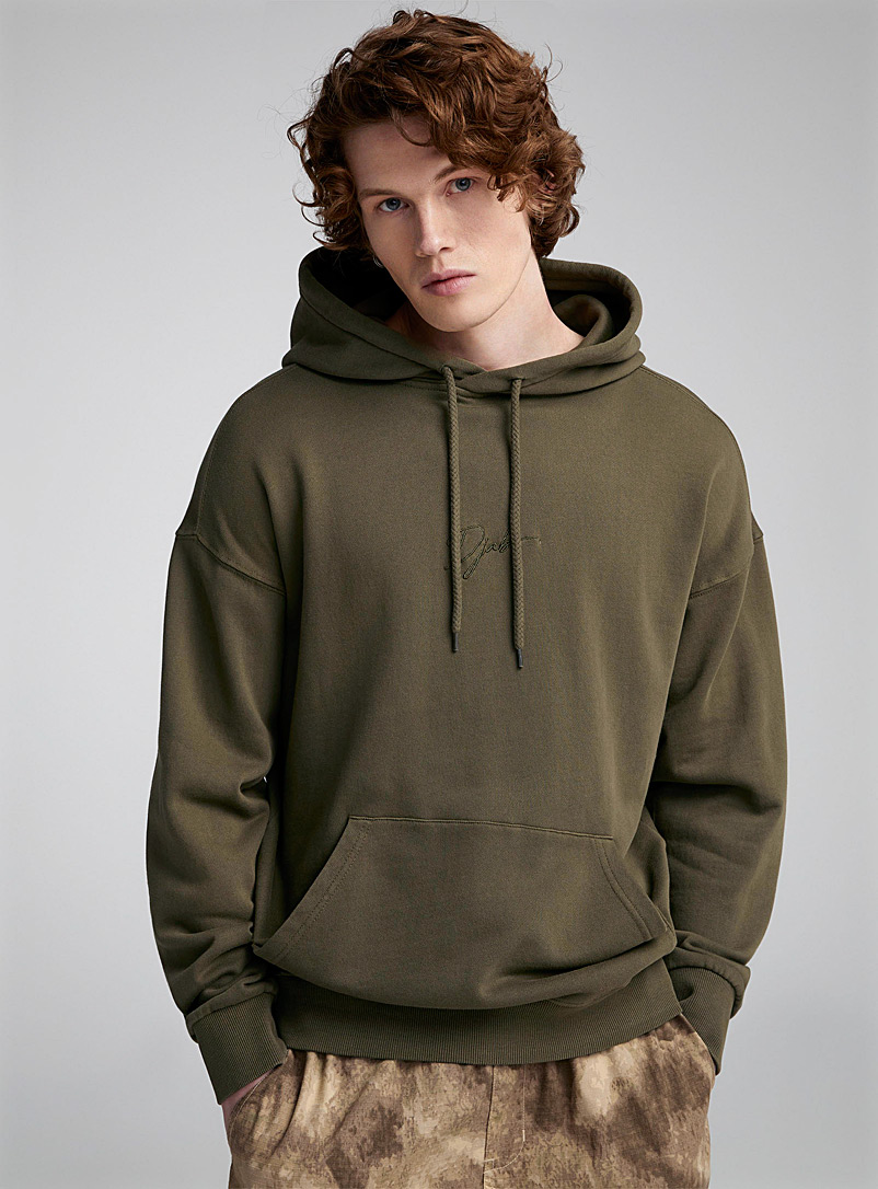 Djab Mossy Green Oversized faded cursive logo hoodie for men