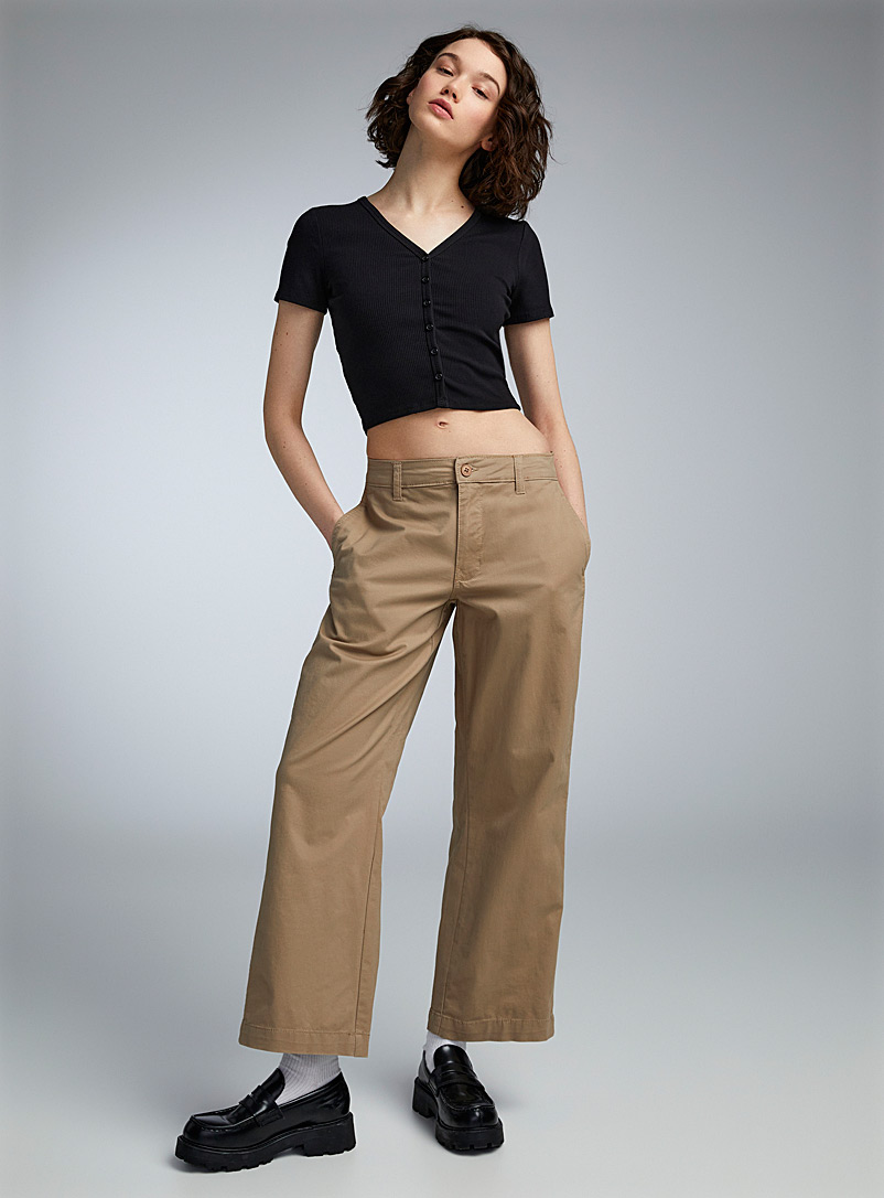 Twik Taupe Extra-wide-leg barrel chinos for women