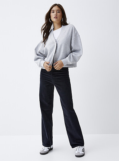 Twik: Le pantalon droit velours c&ocirc;tel&eacute; Noir pour femme