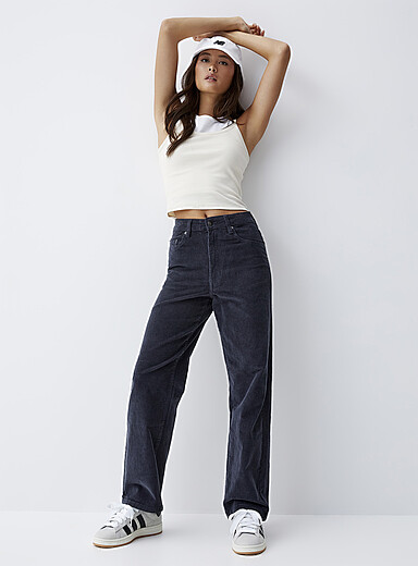 Twik Navy/Midnight Blue Corduroy straight-leg pant for women