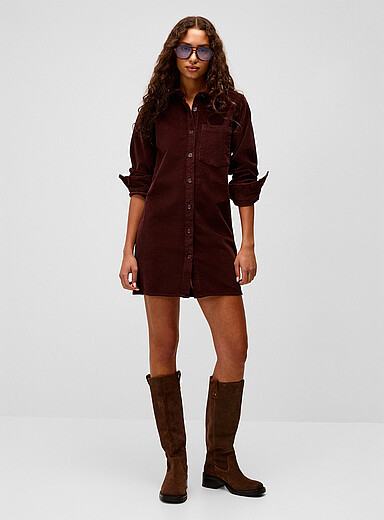 Twik Burgundy Corduroy shirtdress for women