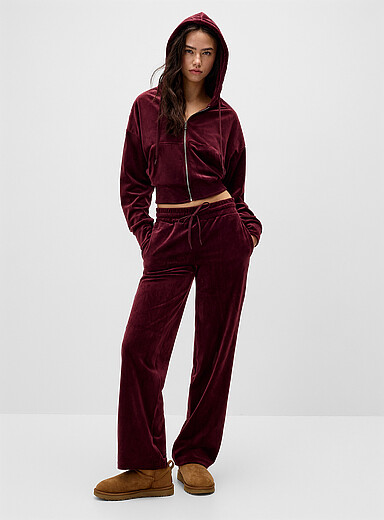 Twik Burgundy Velvet pant <b>Fit: Straight leg, regular rise</b> for women