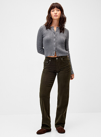 Twik Mossy Green Straight-leg corduroy pant for women