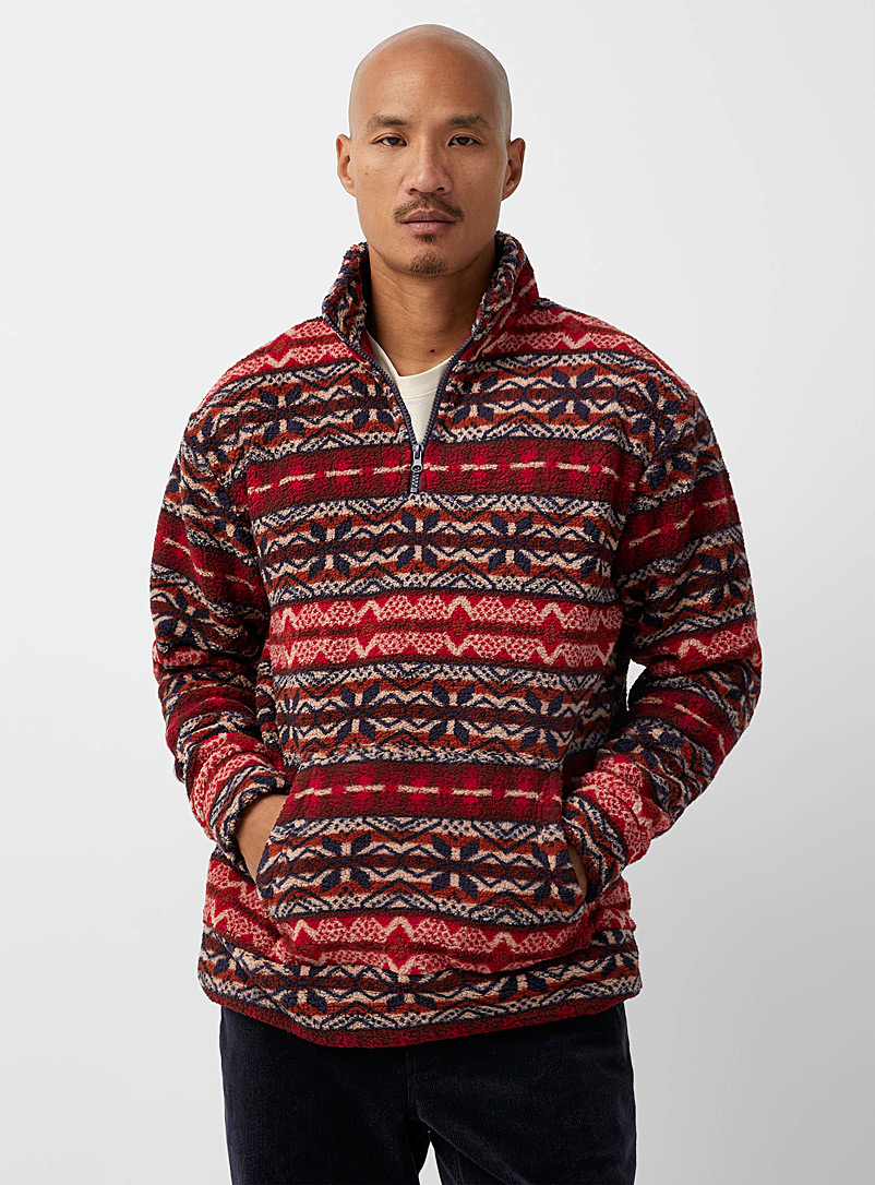 Le 31 Red Colourful pattern sherpa sweatshirt for men