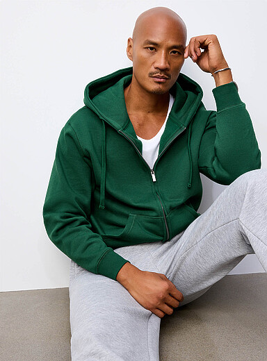 Le 31 Green Brushed-interior zip-up hoodie for men