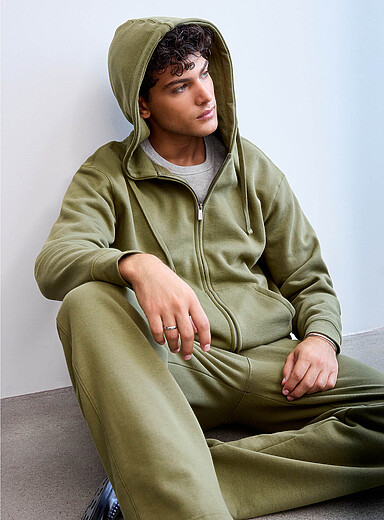 Le 31 Olive Brushed-interior zip-up hoodie for men